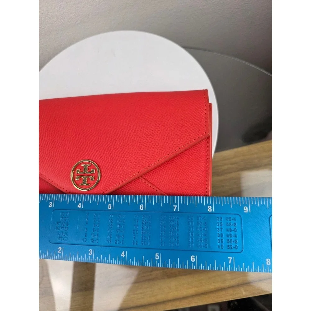 Tory Burch Robinson Red Orange Saffiano Leather Envelope Clutch Bag Mirror